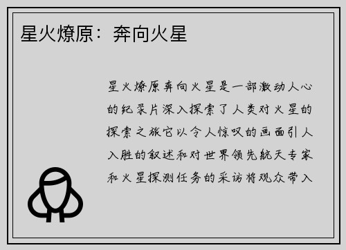 星火燎原：奔向火星